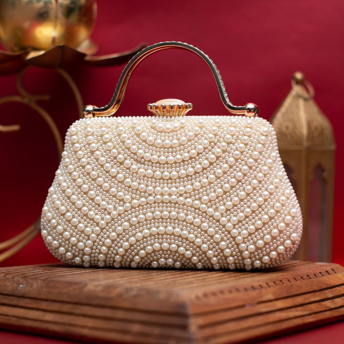 White Pearl Embellish Evening Clutch Bag