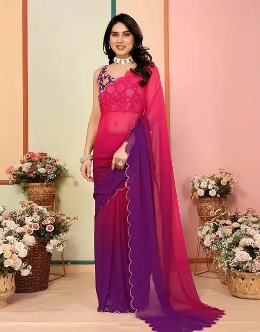 Digital print cut work saree