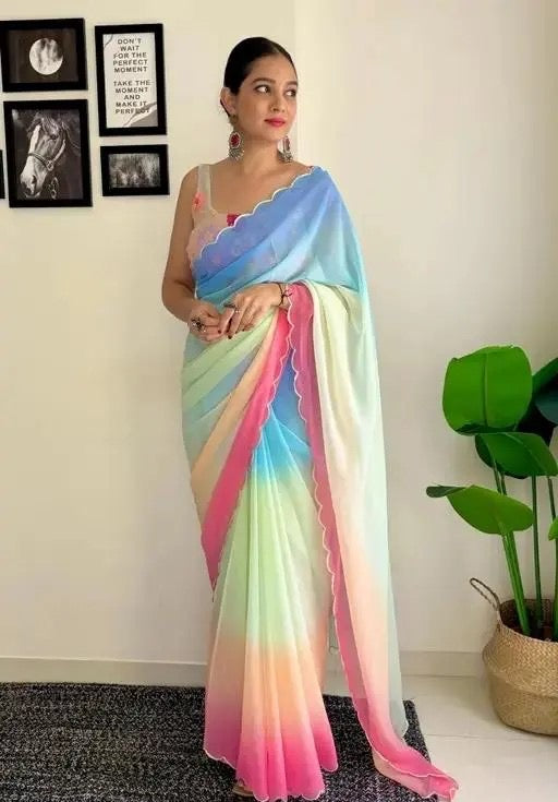 Digital print cut work saree