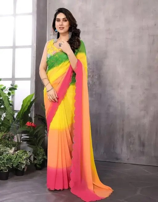 Digital print cut work saree