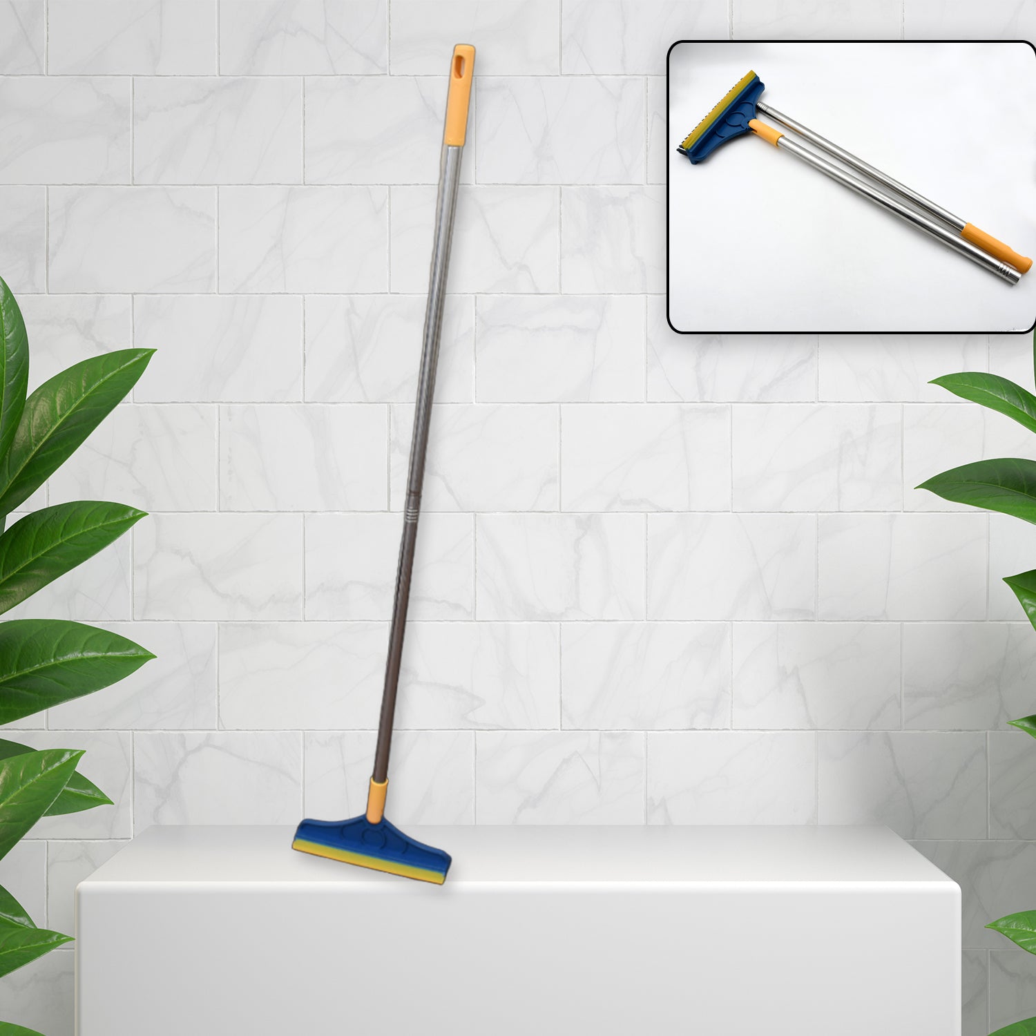 7928 2 In 1 Cleaning Brush Long Handle Floor Brush Rotatable Cleaning Brush For Bathroom Kitchen 120 Degree Triangular Rotating Brush Head With Wiper