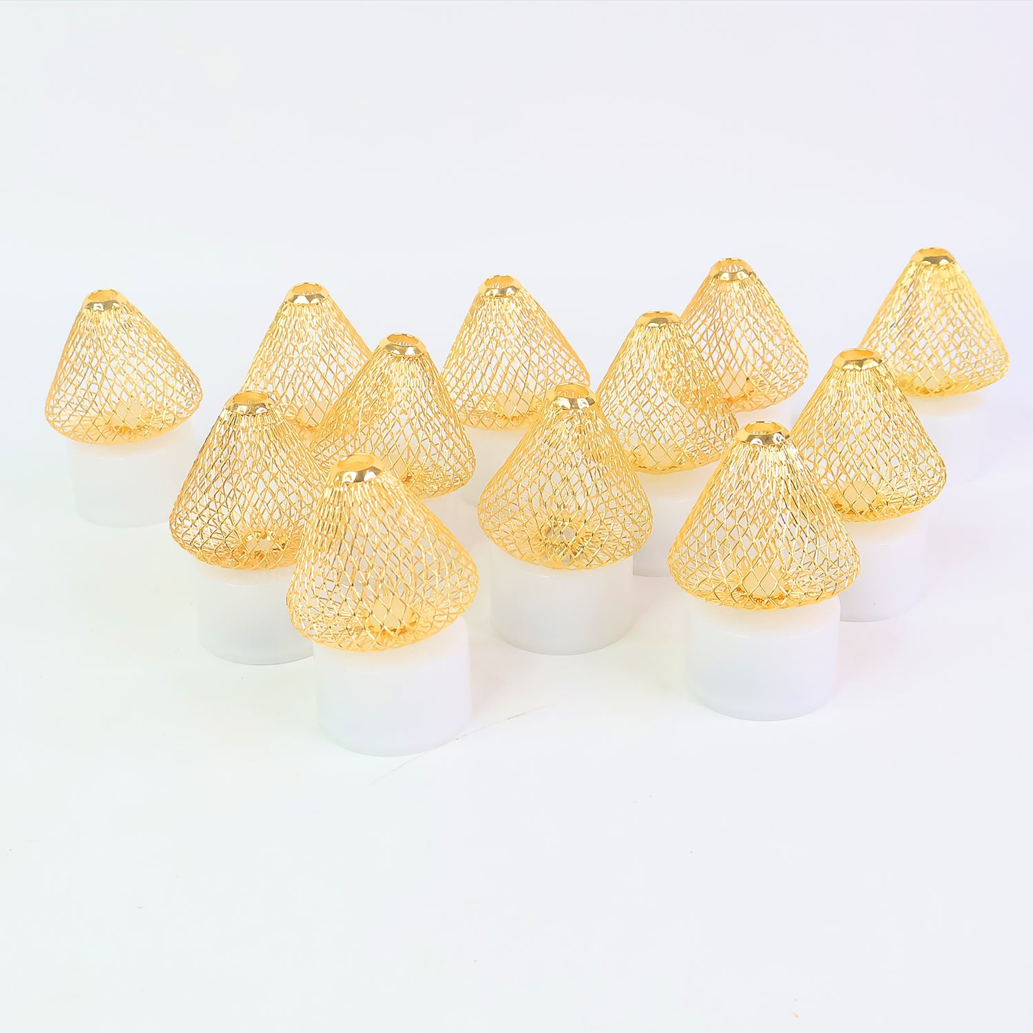 Set Of 12 Decorative Led Flameless Candle Lights With Golden Net Cover