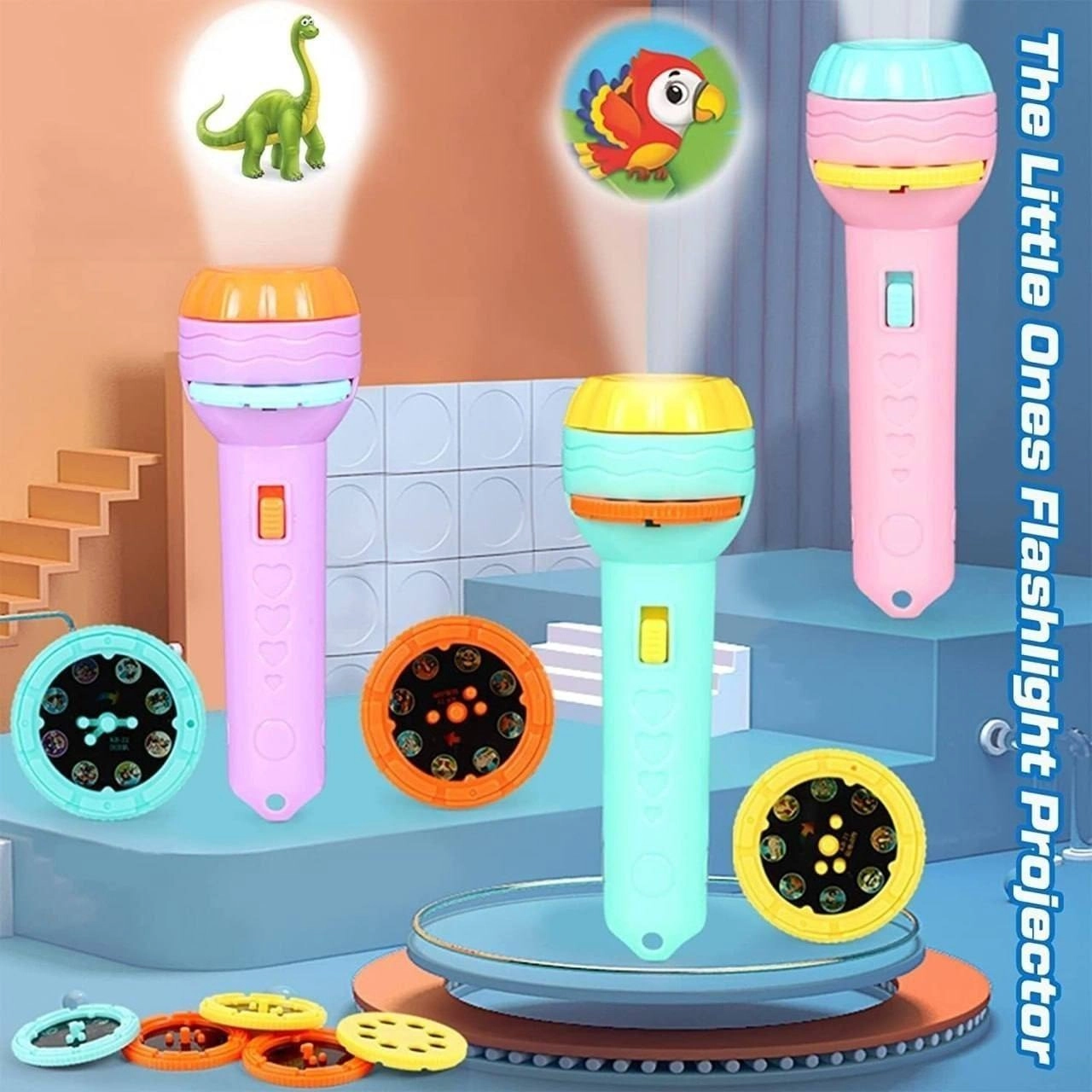 Kids Torch Projection Toy with Multi Pattern Image Discs – Early Learning Educational Animal Light Projector Flashlight for Toddlers